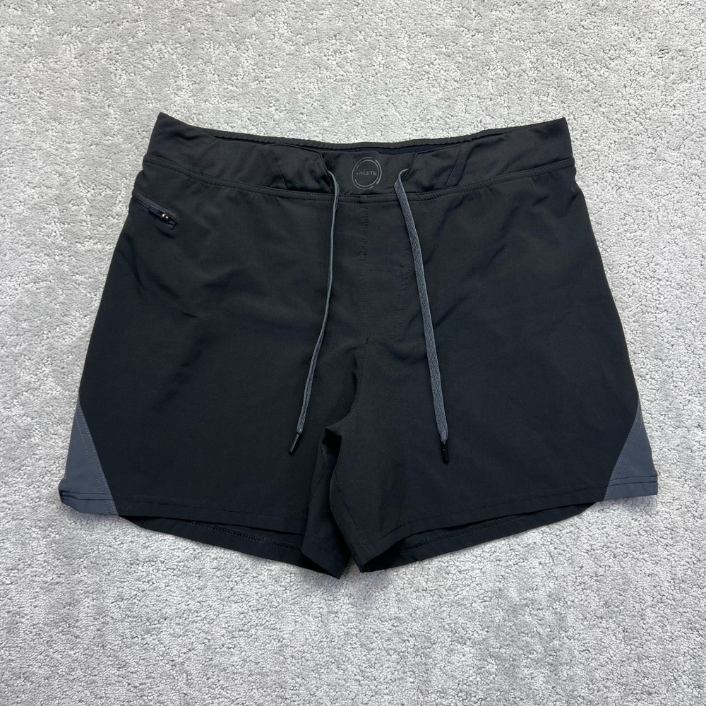 Hylete Training Shorts Mens Large Black Gray High Cut Drawstring Zipper Pocket